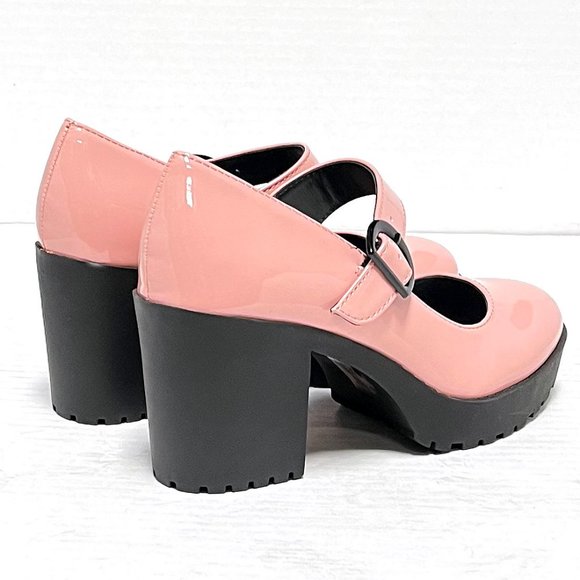 New Pink Platform Mary Jane Chunky Heel Pumps - Picture 6 of 6